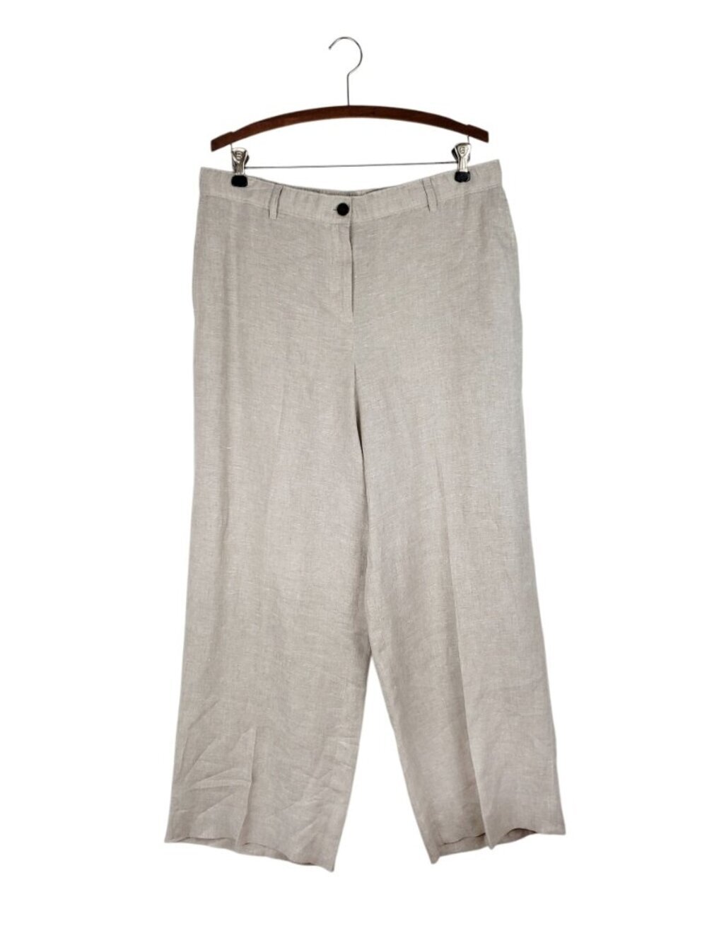 J Crew Harbor Linen Pants Neutral Flat Front Trouser Elastic CH853 Womens Large